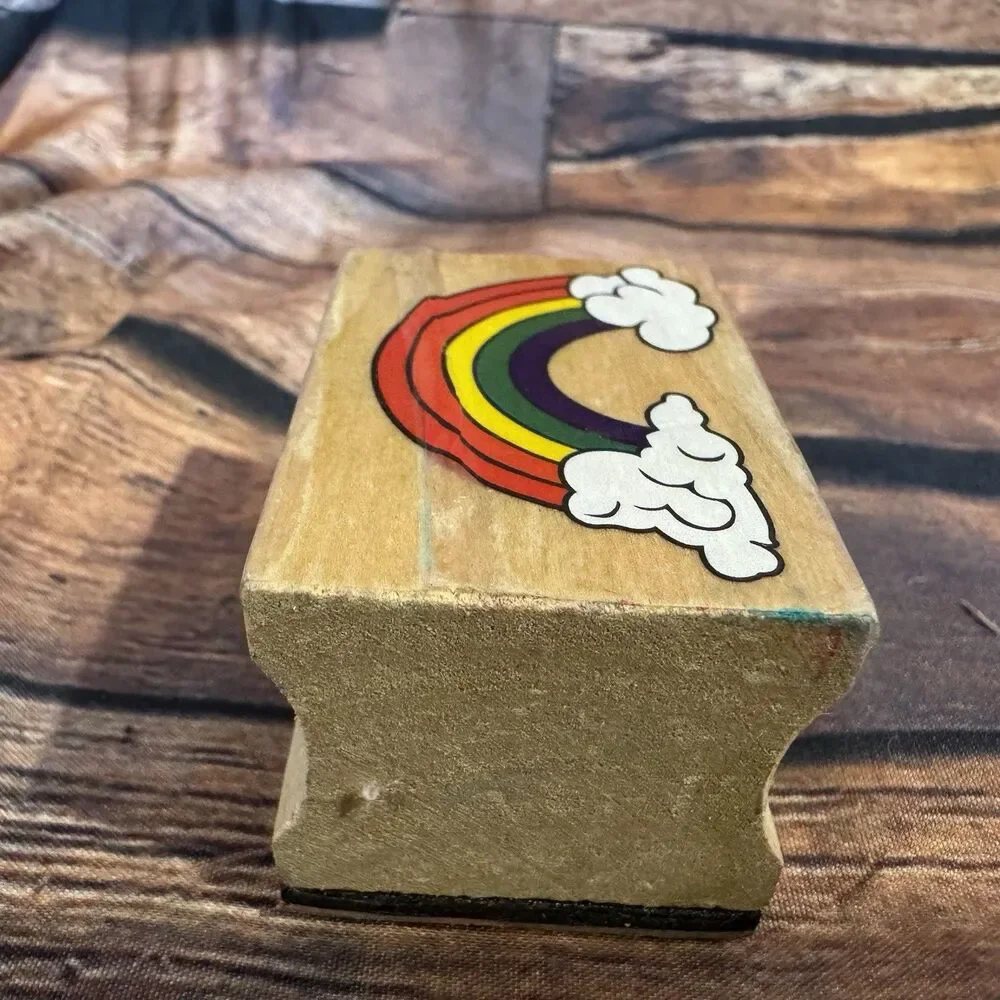 Vintage Rainbow Clouds Wood Mounted Rubber Stamp Craft Card Making Scrapbooking